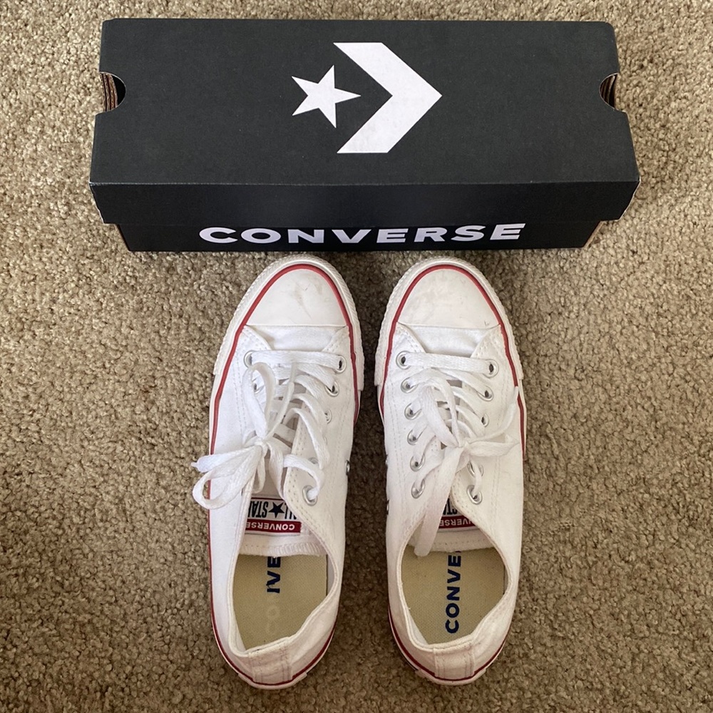 Converse White Canvas Low Top Sneakers with Red Trim